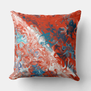 Turquoise Blauw en Rood Abstract Kussen