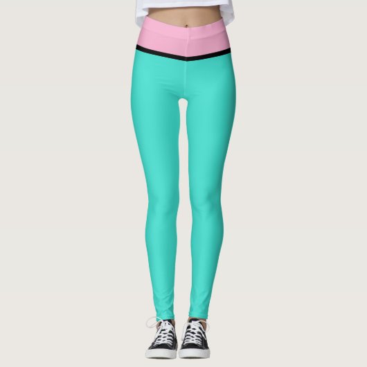 Turquoise Blauw en Roze Leggings (Voorkant)