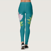 Turquoise blauw en vet roze bloemmotief bloemenmot leggings (Achterkant)