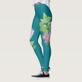 Turquoise blauw en vet roze bloemmotief bloemenmot leggings (Links)