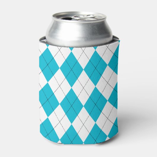 Turquoise Blauw en Wit Argyle Patroon Blikjeskoeler (Blikje Voorkant)