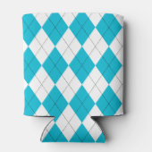 Turquoise Blauw en Wit Argyle Patroon Blikjeskoeler (Achterkant)
