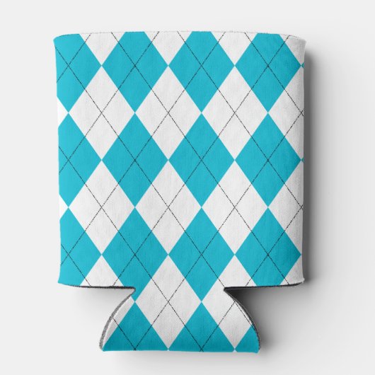 Turquoise Blauw en Wit Argyle Patroon Blikjeskoeler (Achterkant)