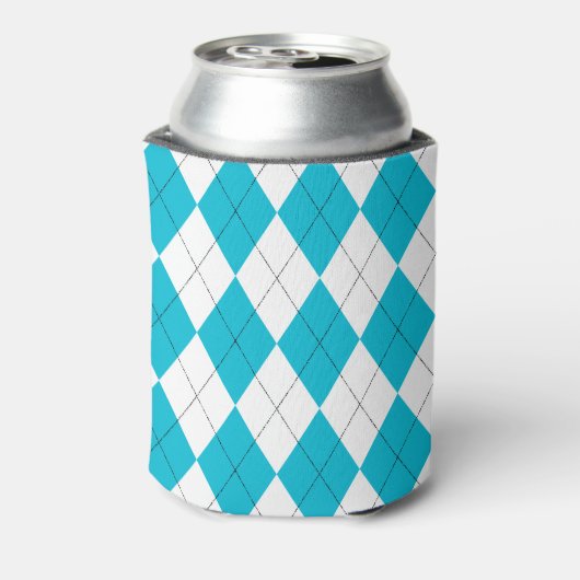 Turquoise Blauw en Wit Argyle Patroon Blikjeskoeler (Blikje Achterkant)