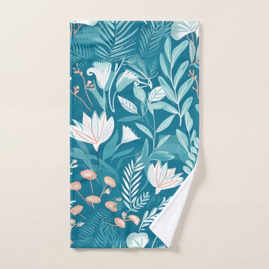 Turquoise Blauw en Wit Bloemen Elegant Patroon Bad Handdoek (Handdoek)