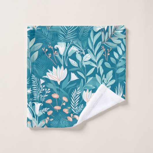 Turquoise Blauw en Wit Bloemen Elegant Patroon Bad Handdoek (Wasdoekje)