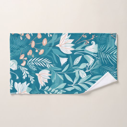 Turquoise Blauw en Wit Bloemen Elegant Patroon Bad Handdoek (Handdoek)