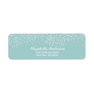 Turquoise Blauw en Wit Bruiloft Confetti Patroon Etiket