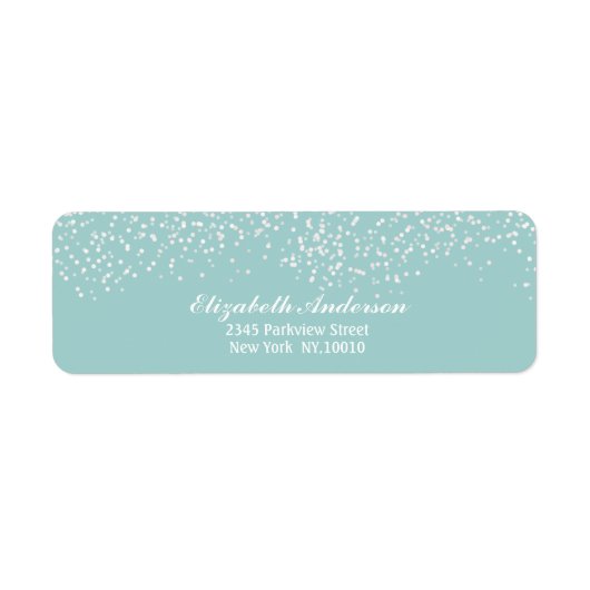 Turquoise Blauw en Wit Bruiloft Confetti Patroon Etiket (Voorkant)