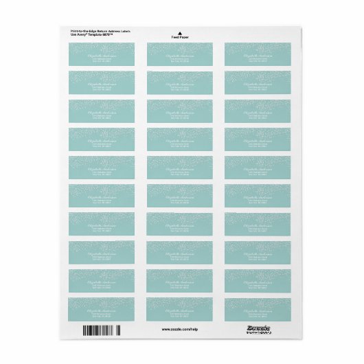 Turquoise Blauw en Wit Bruiloft Confetti Patroon Etiket (Full Sheet)