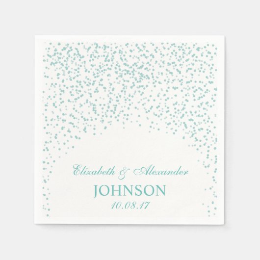 Turquoise blauw en wit bruiloft Confetti Patroon Servet (Voorkant)