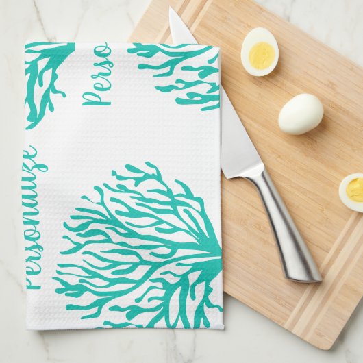 Turquoise blauw en wit koraalrif leven oceaan theedoek (Quarter Fold)