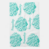 Turquoise blauw en wit koraalrif leven oceaan theedoek (Verticaal)