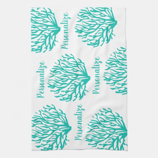 Turquoise blauw en wit koraalrif leven oceaan theedoek (Verticaal)