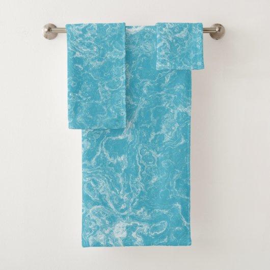 Turquoise blauw en wit Marmer abstract Bad Handdoek (Insitu)
