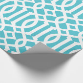 Turquoise blauw en wit trellis patroon cadeaupapier (Hoek)