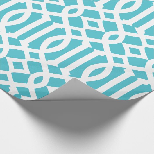 Turquoise blauw en wit trellis patroon cadeaupapier (Hoek)