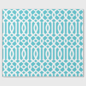 Turquoise blauw en wit trellis patroon cadeaupapier (Vlak)