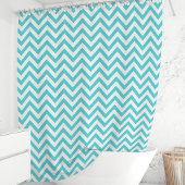 Turquoise Blauw en Witte Chevron Douchegordijn
