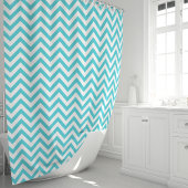 Turquoise Blauw en Witte Chevron Douchegordijn