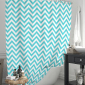 Turquoise Blauw en Witte Chevron Douchegordijn