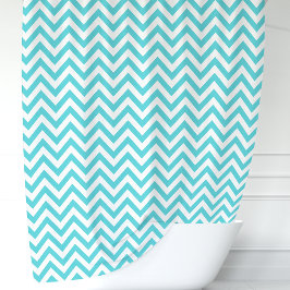 Turquoise Blauw en Witte Chevron Douchegordijn