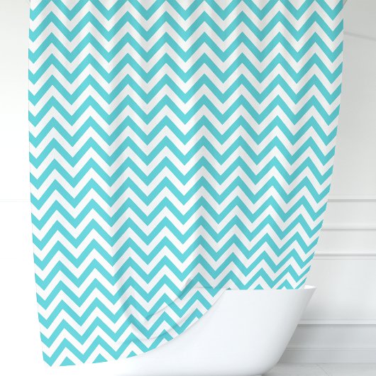 Turquoise Blauw en Witte Chevron Douchegordijn
