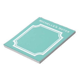 Turquoise blauw en witte elegante rand op maat notitieblok