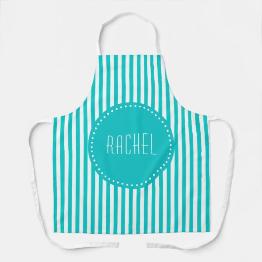 Turquoise blauw en witte strepen schort (Voorkant)