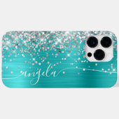 Turquoise Blauw en Zilver Glitter Glam Handtekenin Case-Mate iPhone Case (Achterkant (horizontaal))