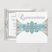 Turquoise Blauw en Zilver Quinceanera Kaart (Voorkant / Achterkant)