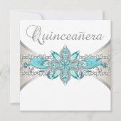 Turquoise Blauw en Zilver Quinceanera Kaart (Voorkant)