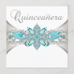 Turquoise Blauw en Zilver Quinceanera Kaart