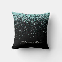 Turquoise Blauw en Zwart Glitter Sparkle Monogram