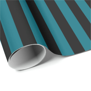Turquoise Blauw en Zwart Verticale Streep Cadeaupapier
