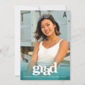 Turquoise blauw foto vet modern eenvoudig afstudee kaart (Voorkant)