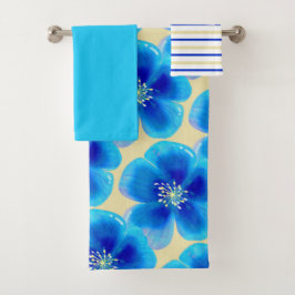 Turquoise Blauw & Geel Vrolijke Bloemen Bad Handdoek
