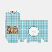 Turquoise Blauw Gingham Glitter Ballon Custom 3 Fo Bedankdoosjes (Uitgevouwen)