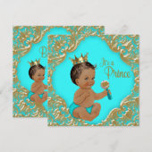 Turquoise Blauw Goud Etnisch Prince Baby shower Kaart (Voorkant / Achterkant)