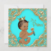 Turquoise Blauw Goud Etnisch Prince Baby shower Kaart (Voorkant)