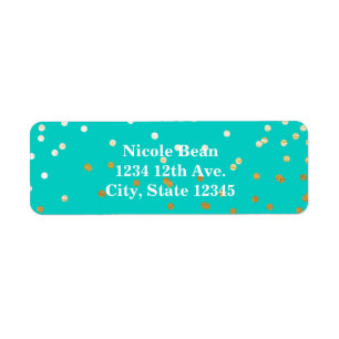 Turquoise Blauw & Goud Glanzende Confetti Stippen Etiket