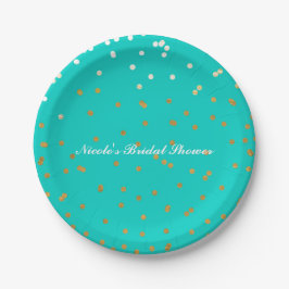 Turquoise Blauw & Goud Glanzende Confetti Stippen  Papieren Bordje