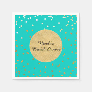 Turquoise Blauw & Goud Glanzende Confetti Stippen  Servetten