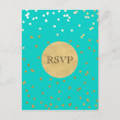 Turquoise Blauw & Goud Glanzende Confetti Stippen Uitnodiging Briefkaart (Voorkant)