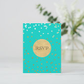 Turquoise Blauw & Goud Glanzende Confetti Stippen Uitnodiging Briefkaart (Staand voorkant)