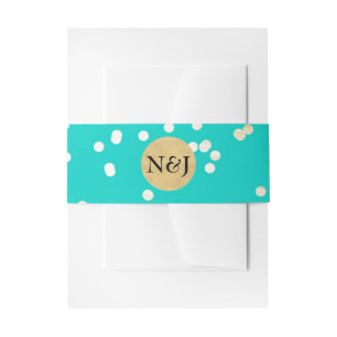 Turquoise Blauw & Goud Glanzende Confetti Stippen  Uitnodigingen Wikkel