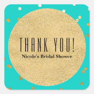 Turquoise Blauw & Goud Glanzende Confetti Stippen Vierkante Sticker