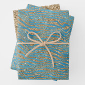 Turquoise Blauw Goud Glitter Zebra Print Inpakpapier Vel (In situ)
