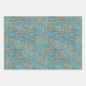 Turquoise Blauw Goud Glitter Zebra Print Inpakpapier Vel (Voorkant)