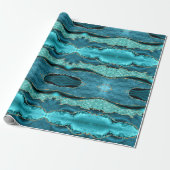 Turquoise Blauw Goud Marmer Inpakpapier (Uitgerold)